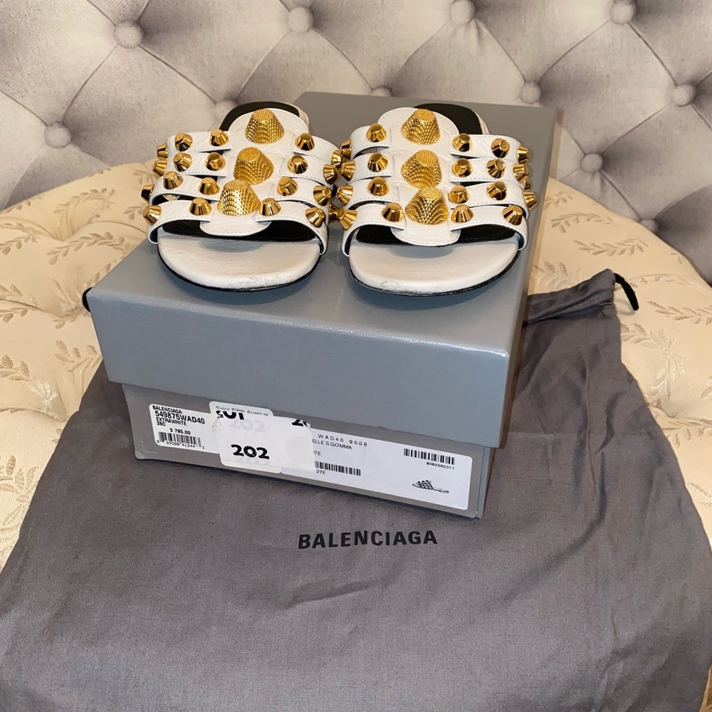 Balenciaga white sandals with gold studs
